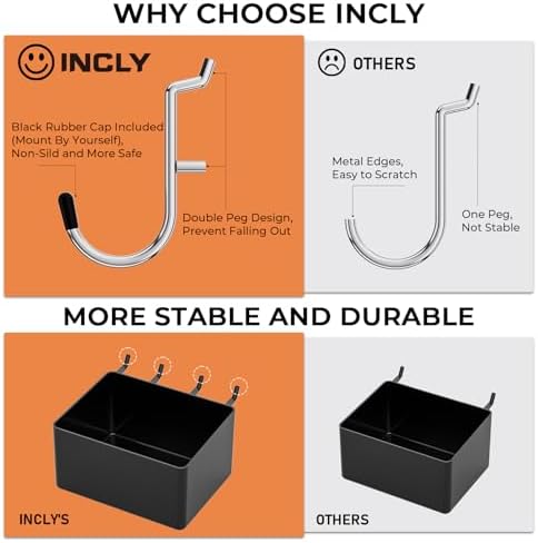 INCLY 278PCS Pegboard Accessories Organizer Kit, Peg Board Hooks Assortment with Bins for Organizing Various Tools, Peg Board Accessory Fit 1/8 or 1/4 inch Pegboard for Hanging Storage - 2