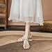 LVOMU Women's Leather Studded Slingback Chunky Heel Sandals Pumps with Adjustable Ankle Buckle Fashion Breathable T-Strap Open Square Toe Mid Heels Sandals Prom Party Wedding Dress Shoes (Apricot,6)