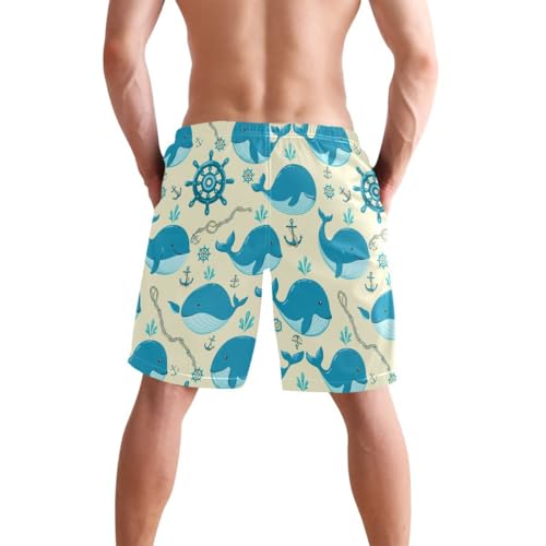 Cute Whale Ocean Yellow Mens Swim Trunks Quick Dry Beach Shorts with Pocket S 23022013