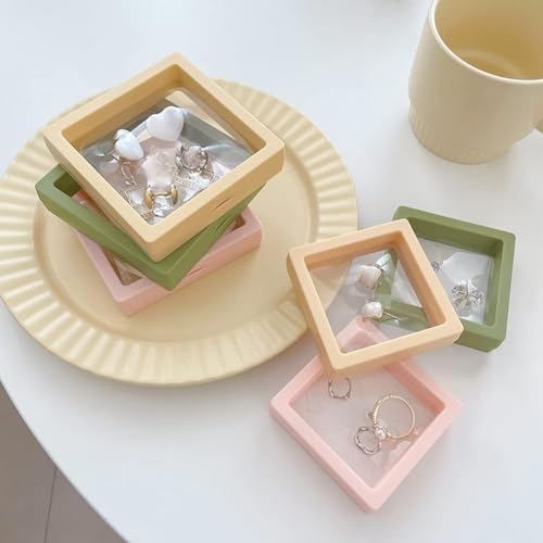Image of Floating Display Frame, Coin Display Case, Dustproof PE Film Transparent Jewelry Storage Box for Ring Necklace Bracelet, Floating Display Case for Coin, Jewelry per Availability (Medium 10 Pink)