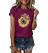 ORANDESIGNE Women Graphic Short Sleeve Tees Floral Print Casual T Shirts Cotton Crewneck Summer S...