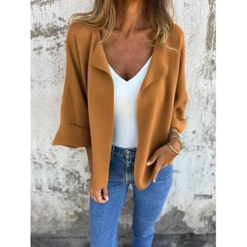 Peculiaral Casual Faux Suede Cardigan-(S-5XL),Lapel Open Front Cropped Jackets, Solid Fashion women's buttonless Outwear2