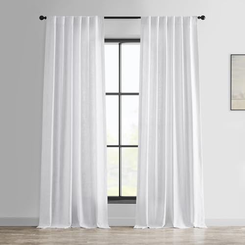 HPD Half Price Drapes Heavy Faux Linen Light Filtering Curtains for Bedroom 120 Inches Long (1 Panel) - Rod Pocket Curtains for Living Room - Window Curtains Home Decor - 50 X 120, Rice White