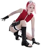 9-Piece Haruno Cosplay Costume Set for Wome, Anime Naruto Cosplay Outfit for Halloween & Themed Parties (Red, S)