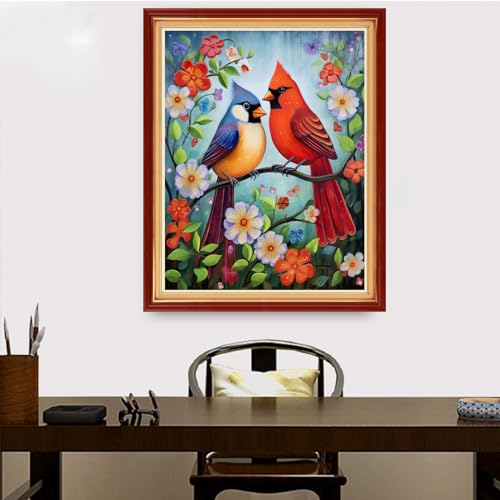 Image of Redxing Stamped Cross Stitch Kits Embroidery kit for Beginners Adults Full Range of Embroidery Patterns Starter Kits DIY Printed Cross Stitch Kits Needlepoint Kits 11CT-Birds and Flowers 16x20 inch