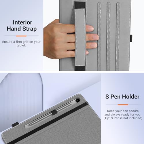 Image of MoKo Case for Samsung Galaxy Tab S9 FE 5G 10.9-Inch 2023, Multi-Angle Stand Case Cover for Galaxy Tab S9 FE (SM-X510 /SM-X516 /SM-X518) with S Pen Holder, Auto Wake /Sleep, Front Pocket,Denim Grey&Brown