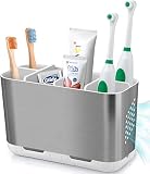 Boperzi Toothbrush Holder Toothpaste Organizer Drainage for Bathroom Vanity, Large Brushed Nickel To