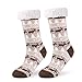 Produktbild AIMTOP Warme Kuschelsocken mit ABS Anti Rutsch Sohle, Dicke Wintersocken Hausschuhsocken Hüttensocken, Damen Nicht Gleiten Strick Fleece Gefütterte Warme Slipper Socken, 1 Paar Einheitsgröße (Braun)