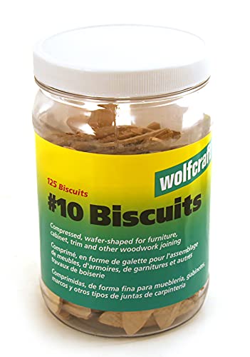 Wolfcraft 2991405 Compressed Wafer Shaped Wood Joining Biscuits for Joining Wood Pieces, #10, 125 Piece Jar