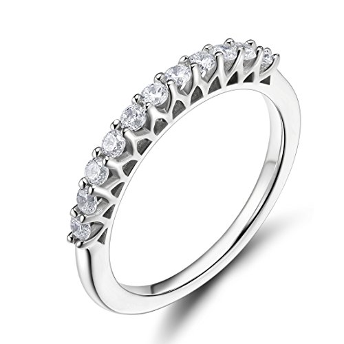 EAMTI Women Half Eternity Ring 925 Sterling Silver Stackable CZ Wedding Band Size 7