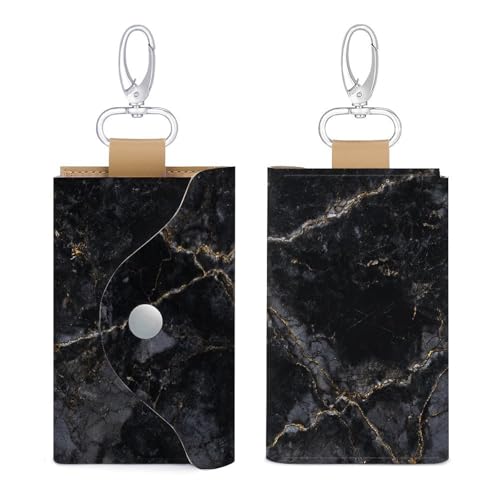 Black Marble Texture Gold Key Holder Bag PU Leather ID Card Holder Keychains Case Cover for Men Women3
