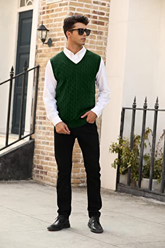 Mncegeer Mens Knitwear Vest Sleeveless Casual V Neck Slim Fit Pullover Knitted Sweater Green #TOP4