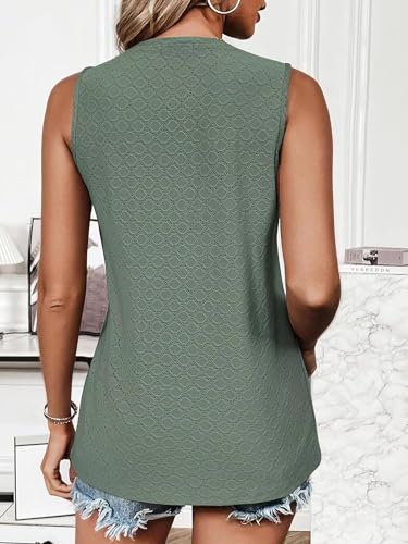 BAISHENGGT Damen Tank Tops Sommer Rundhals Ärmellos Ausgehöhlt Basic T Shirt Oberteile Grün M
