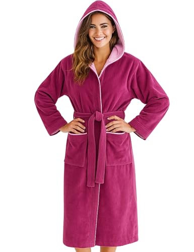 Morgenstern Bademantel Damen mit Kapuze 100% Baumwolle Frottee OEKO-TEX®...