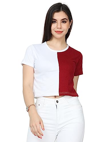 Image of FLEXIMAA Women's Cotton Plain Round Neck Half Sleeve Crop Top