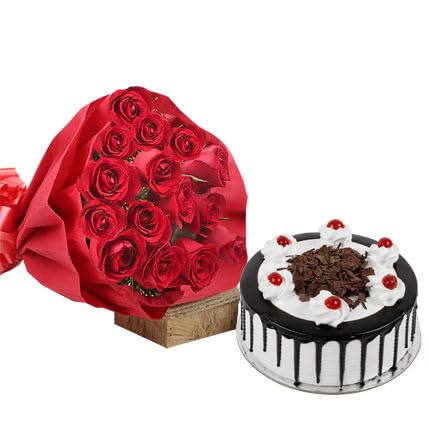 Fnp Black Forest And Flowers Eggless Deluxe-image-21