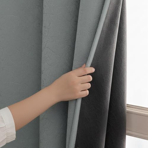 Image of HOMEMONDE 100% True Blackout Curtains 5 Feet Window - Single Piece Curtain, Embossed Panels Light Block Thermal Insulated & Noise Reducing Top Style Rod Pocket Curtains (Abstract Grey, 60Inch)
