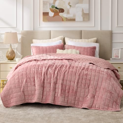 BEDELITE Velvet Quilt Set King Size - Luxury Velvet Comforter