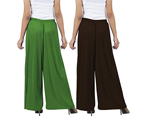 Image of Buy That Trendz M to 4XL Cotton Viscose Loose Fit Women M to 6XL Flared Wide Leg Palazzo Pants for Jade Green Chocolate Brown 2 of Pack Combo Large