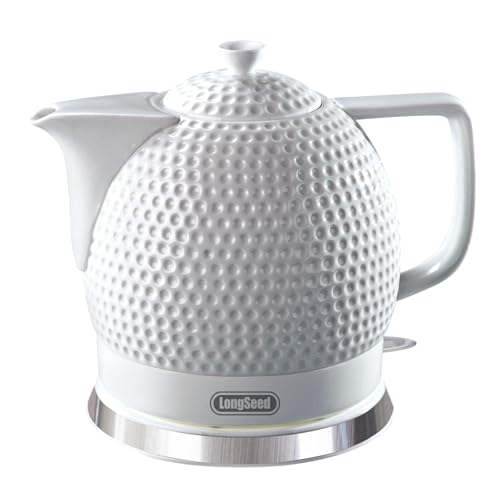 LONGSEED Electric Kettle, 1.2L Ceramic Tea Kettle with embos
