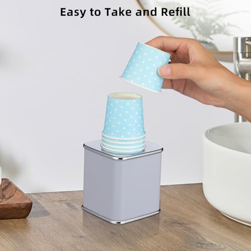 Image of DOITOOL Bathroom Cup Dispenser, 3oz Dixie Cup Dispenser with 10 Paper Cups, Dust-Proof Disposable Paper Cups Holder Mouthwash Holder for Bathroom Vanity Countertops