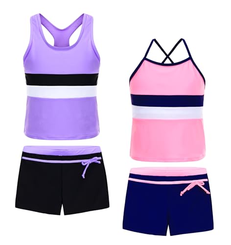 Image of Akokvlar Girls Two Piece Bathing Suit Swimsuit Tankini Swimwear with Boyshort