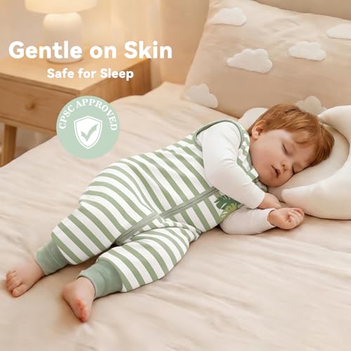 Image of Chilsuessy Toddler Sleep Sack with Feet 3-4 T, 1.0 TOG Cotton Baby Wearable Blanket with Legs, Sleep Bag Walker with 2-Way Zipper, Stripe