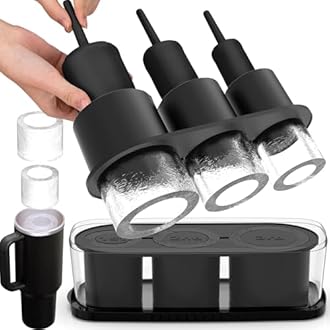 Ice Cube Tray for Tumbler Cup 30Oz-40Oz, 3 Pcs Silicone Cylinder Ice Mold with Lid and Bin for Freezer, Easy Fill and Release Ice Maker for Whiskey, Cocktail BPA-Free (Black, 40Oz-Type2)