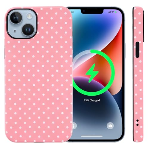Coque iPhone 15 paillettes et pois roses compatible MagSafe en TPU premium anti-choc