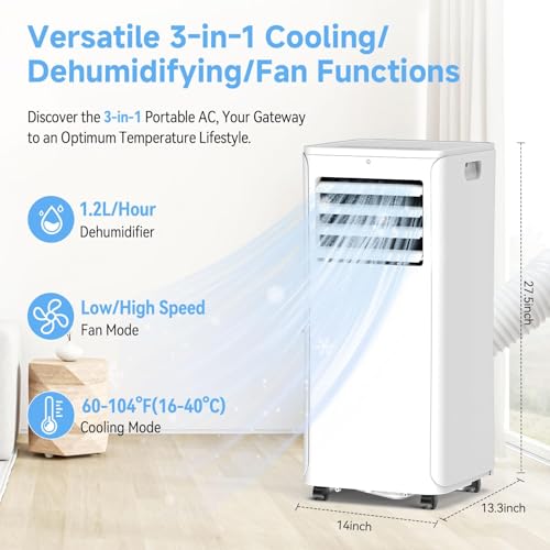 12000 BTU Portable Air Conditioner, 3-in-1 AC Unit with Dehumidifier & Fan Mode, Quiet Operation for Bedroom, Cools up to 550 sq.ft, 24-Hour Timer, Remote & Window Installation Kit Included