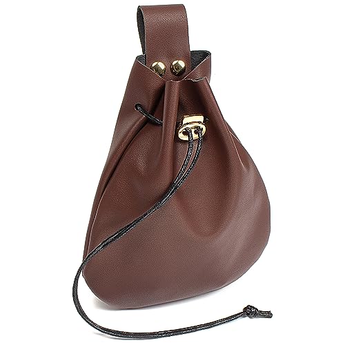 Image of Leather Belt Pouch Medieval Vintage Renaissance Viking LARP Cosplay Costumes Drawstring Coin Purse Phone Holder Waist Bag (Brown)