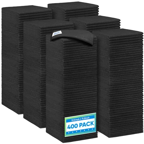 Image of HOMEXCEL Black Microfiber Cleaning Cloth 400 Pack, 11.5 x 11.5 inch Bulk Shop Towels | Reusable Cleaning Rags for Cars, Kitchen, Window, Garage and House, Ultra Absorbent, Lint Free, Streak Free