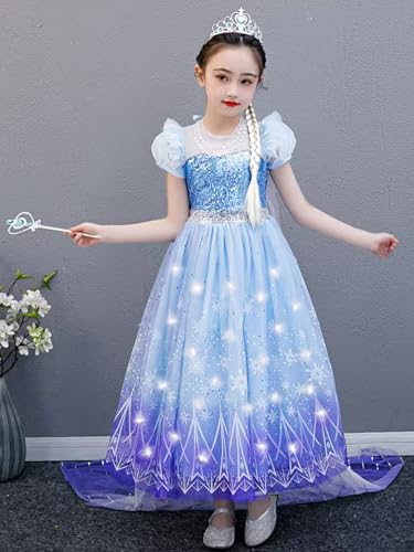 Sincere Party Deluxe Light Up Princess Dress with Plait,Wand,Tiara Perfect for World Book Day,Xmas Gift for Girls 5-6 years - Image 2