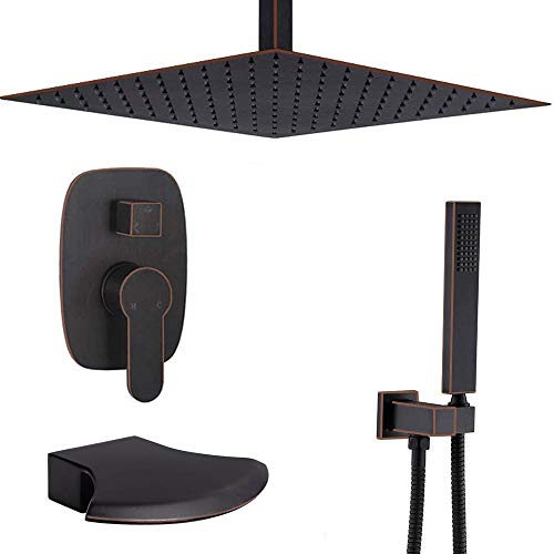 Ceiling Mounted Shower System 12 Inch Rainfall Shower Head With Waterfall Spout Tub Faucet Set Oil Rubbed Bronze Shower Set Ceiling Mounted Shower System 12 Inch Rainfall Shower Head With Waterfall Spout Tub Faucet Set Oil Rubbed Bronze Shower Set