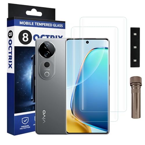 Image of Curved UV Tempered Glass Screen Protector for Vivo T3 Ultra 5G | Transparent | Pack of 2 | Full Screen Coverage with UV Installation Kit