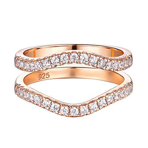 Blongme Ring Enhancers Cubic Zirconia Curved Wedding Band For Women Guard Engagement Ring Sterling Silver Rose Gold Size 8 #TOP6