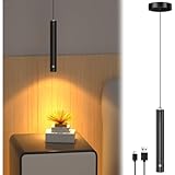 Lustaled Akku Pendelleuchte Schwarz, LED Hängelampe mit Batterie 3000mAh, Touch Dimmbar & Memory, 24° Spot Warmweiß 3000K Hängeleuchte ohne Strom für Esstisch Kücheninsel Schlafzimmer, Ø4x30cm