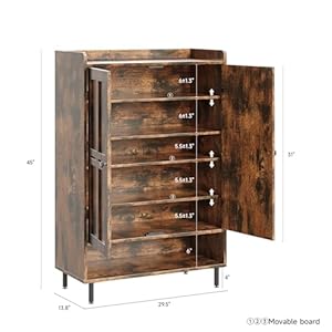 Shoe Storage Cabinet with Cross Molding Doors, 6-Tier Shoe Cabinet with 3 Adjustable Shelves and Metal Legs, 45 Inch Tall Shoes Rack Organizer Cabinet for Entryway, Front Door, Rustic Brown Shoe Storage Cabinet with Cross Molding Doors 6 Tier Shoe Cabinet with 3 Adjustable Shelves and Metal Legs 45 Inch Tall Shoes Rack Organizer Cabinet for Entryway Front Door Rustic Brown