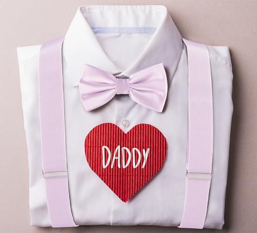 TIE G Solid Color Men's Suspender + Woven Bow Tie Set for Wedding : Vivid Color, Adjustable Brace, Strong Enhanced Clip, Elastic Band (Pink Blush)