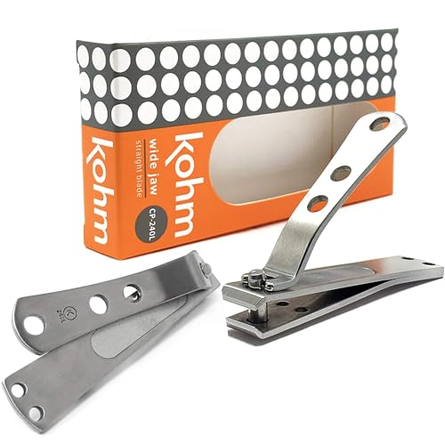 KOHM Straight Blade Nail Clippers with Nail File (in Build) - Heavy-Duty, Stainless Steel, Professional Toenail Clippers - Nail Cutters for Seniors and Adult