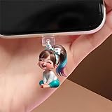 Girl with Colorful Hair Dust Plug Acrylic Charms for electronic products,Type-C Charging Port Dust Plugs Pendant Compatible with E-Reader Phone Tablet, Gift for Christmas, Birthday, Anniversary Day