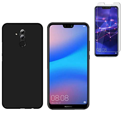 Todobarato24h Funda Compatible con Huawei Mate 20 Lite (6.3) Negra TPU Lisa Silicona + Protector Cristal Templado