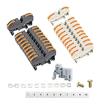 UOHGDPY DIN Rail Terminal Blocks kit,Universal Compact Wire Wiring Connector (20 pcs connectors+2 pcs Article in Parallel+ 2 pcs Digital Identification+2Pcs Fixed clamp+20 pcs Screw)