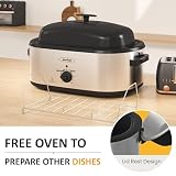 Sunvivi Electric Roaster Oven, 24 QT Turkey Roaster Oven with 3 Bin Buffet Server, 150-450F Full-Range Temperature Control, Removable Pan & Rack, Stainless Steel, Silver