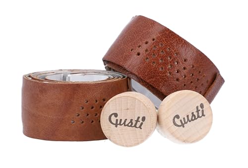 Gusti Leder Lenkerband Fausto C. – 80 cm Griffband selbstklebend (2er Set) – Gravelbike- & Rennrad Lenkerband Leder inkl. Korkstopfen für sicheren Halt