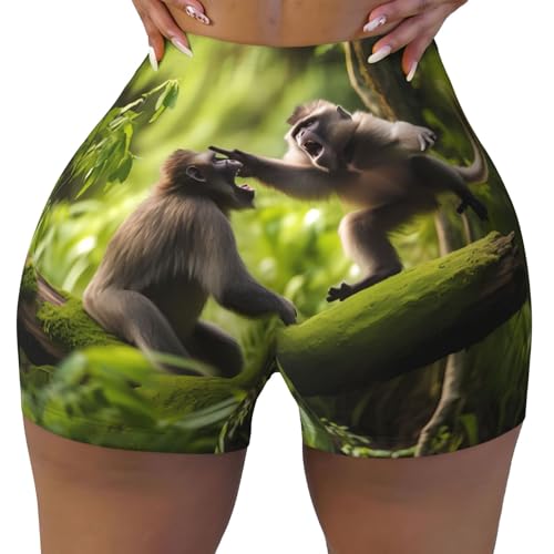 Monkey Fight Pattern Sports Shorts, high Elastic Slim Fitness Pants, Suitable for Yoga/Leisure/Daily wear