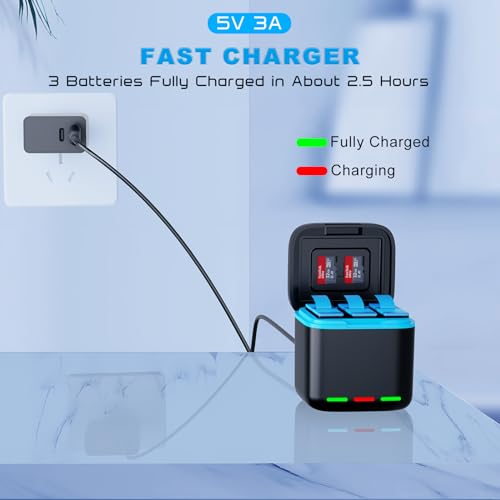 Image of Battery Charger Kits for Hero 12 /11 /10 /9, 3-Pack 2000mAh Battery