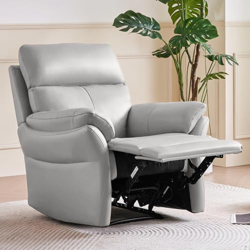 AIRSKY Relaxsessel Echtleder Fernsehsessel mit Liegefunktion Kinosessel Nickerchen Seniorensessel TV Sessel mit Schlaffunktion Manuell Verstellbar Liegesessel für Wohnzimmer Schlafzimmer (Grau)