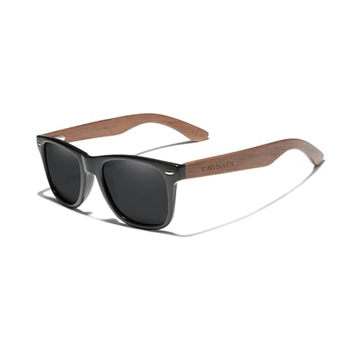 Kingseven Gafas De Sol Polarizadas De Madera De Nogal Negro, Hechas A Mano, Protección Uv400, Caja De Cuero Retro, Negro , 53 Kingseven Gafas De Sol Polarizadas De Madera De Nogal Negro, Hechas A Mano, Protección Uv400, Caja De Cuero Retro, Negro , 53