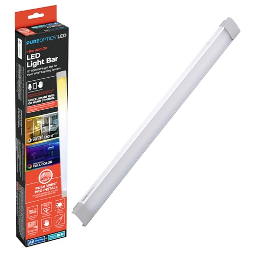 PureOptics LED Professional Push Wire Under Cabinet Light Bar, Add-on, Plug-in or Hardwire Compatible, Adjustable White and RGB LED, for Kitchen, Pantry, Cabinets, (1) 12" Bar by PureOptics LED - Used condition - US$20.93